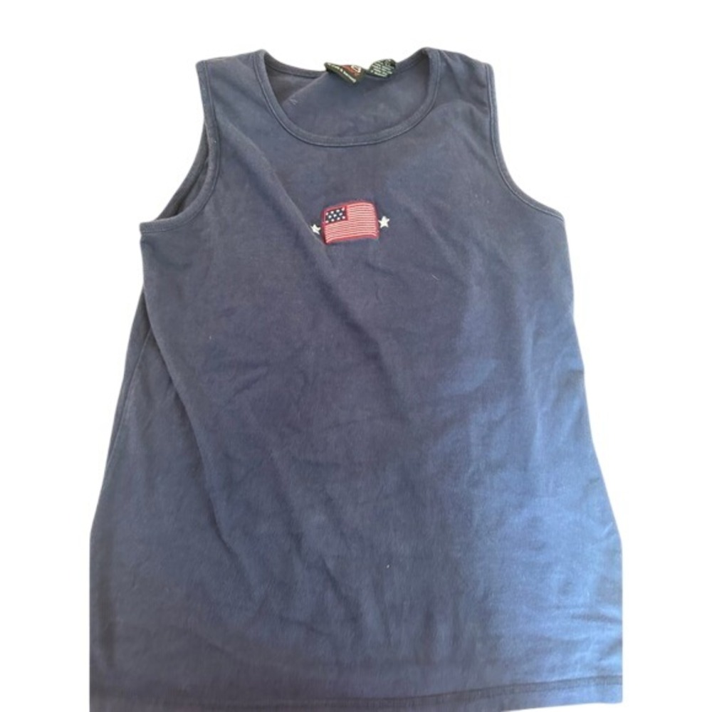 C&B Sport Navy Blue‎ American Flag Embroidered Sleeveless Top Patriotic